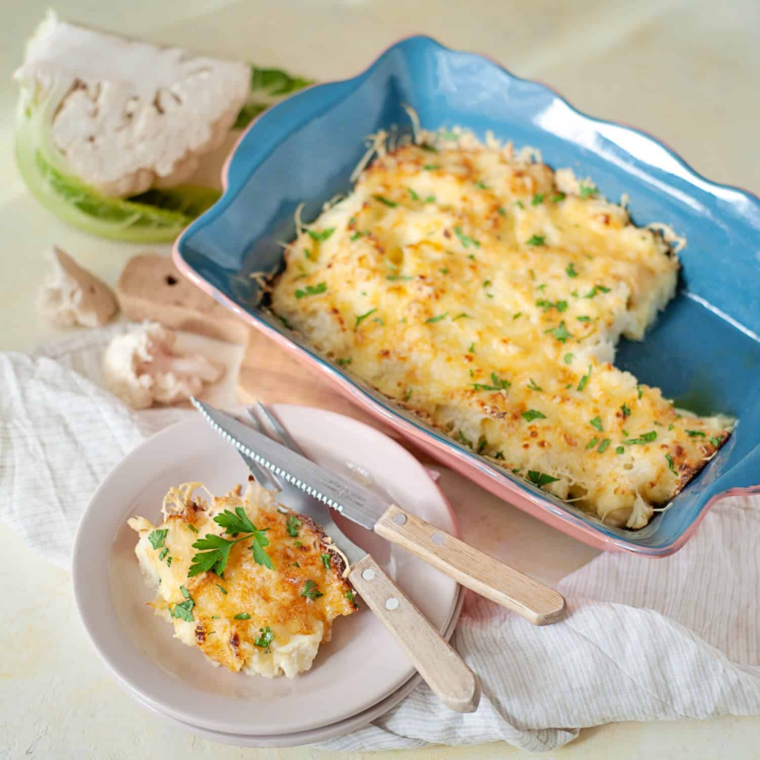 Creamy Cauliflower Gratin in Baking Dish