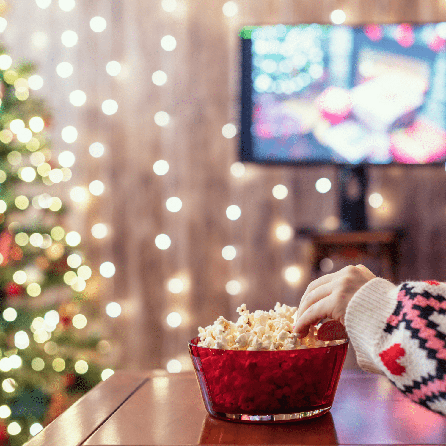 christmas tree with popcorn and christmas movie for christmas movie lover gift guide