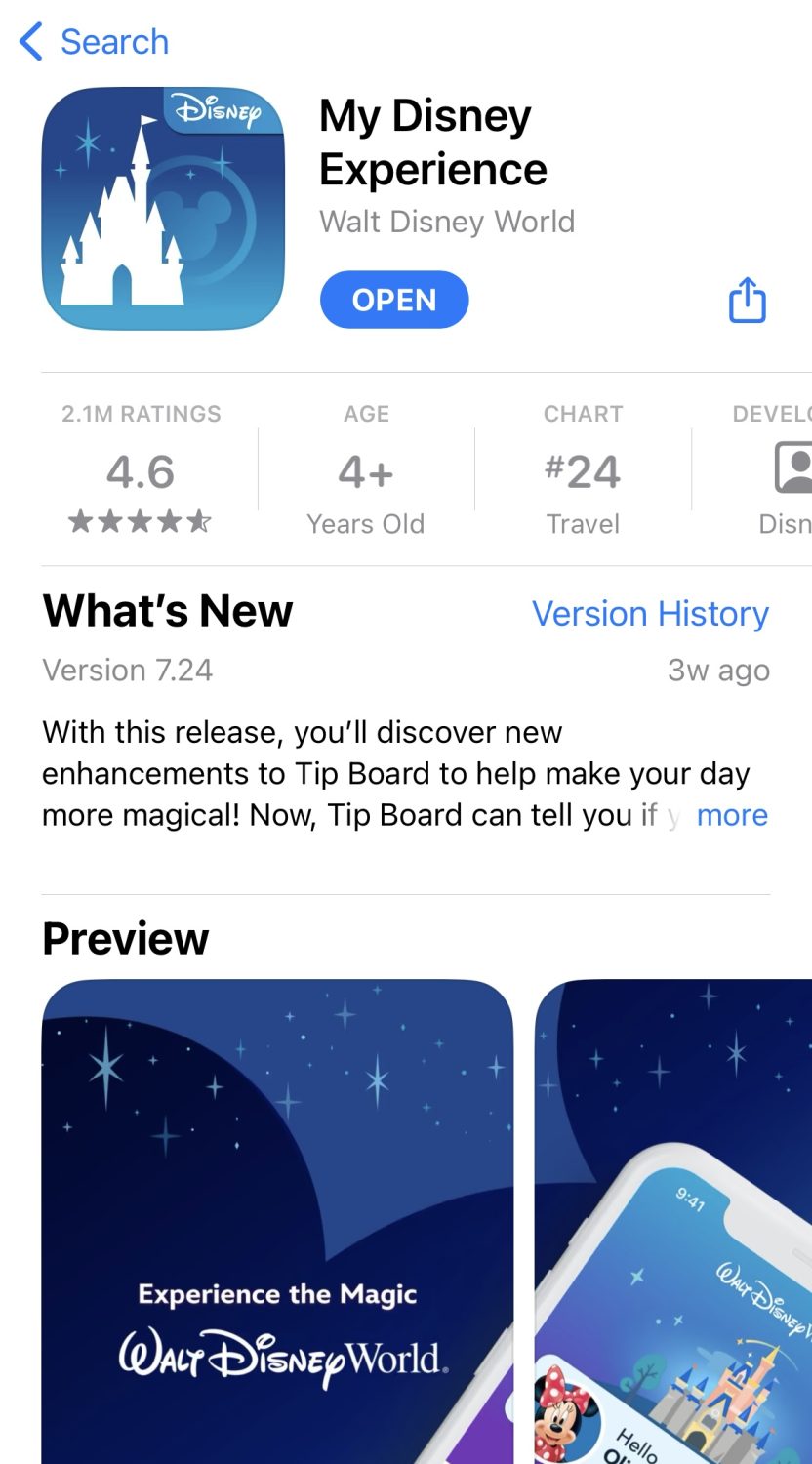 My Disney Experience app in Apple App Store