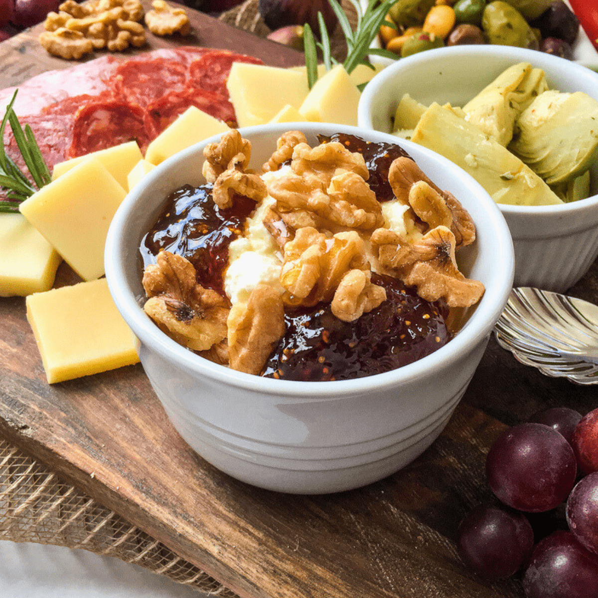 Vanilla Fig Jam over ricotta cheese with nuts