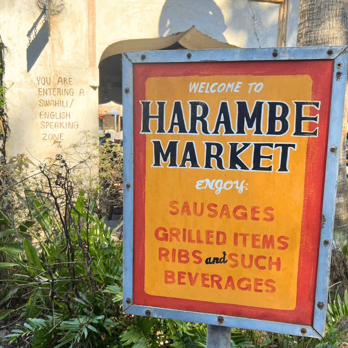 Animal Kingdom restaurants Harambe Market sign