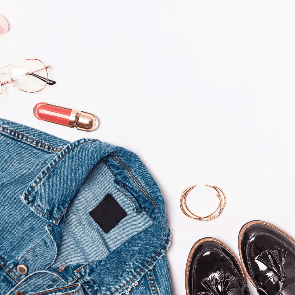 flat lay to style a denim jacket
