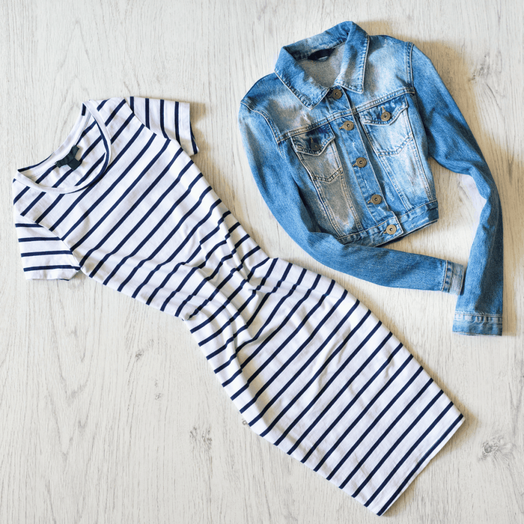 denim jacket with dress flay lay